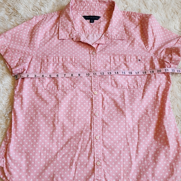 Tommy Hilfiger XL pink short sleeve white polka dot button-down shirt - Picture 8 of 8